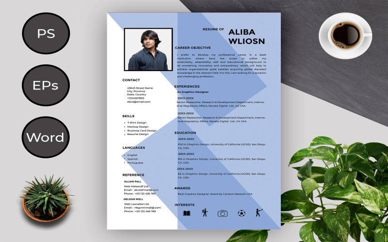 Чистий та креативний шаблон резюме Aliba Wliosn
