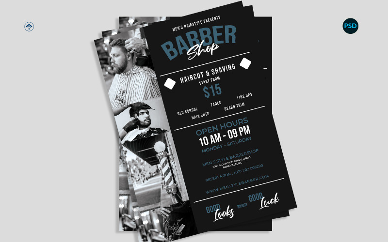 Folleto de promoción de barbería V1