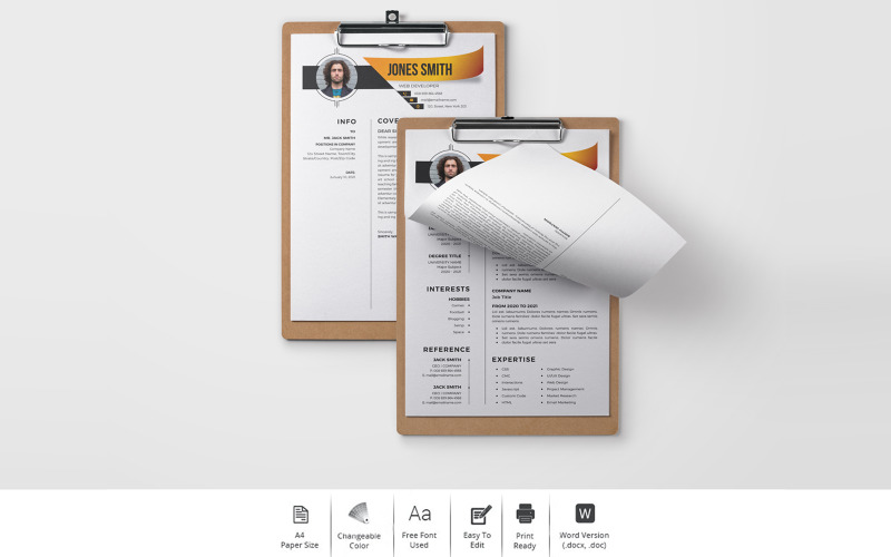 Jones Smith - CV-design för en webbutvecklare Skrivbara CV-mallar