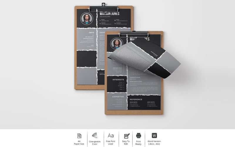Jones Watson - Diseño de CV para un desarrollador web Plantillas de currículum imprimibles