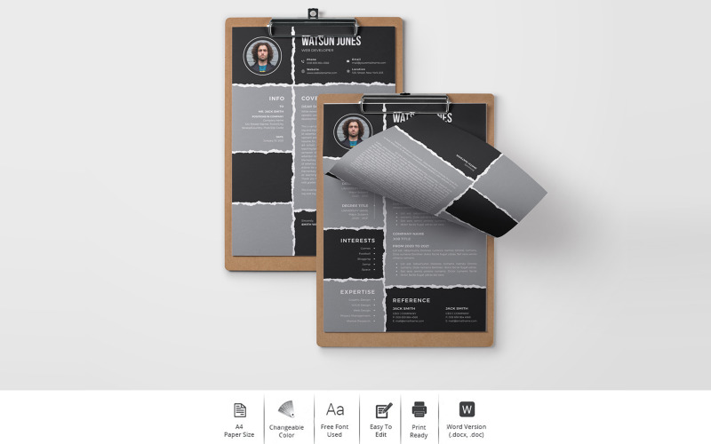 Jones Watson - Projekt CV dla szablonów CV do druku dla programistów internetowych