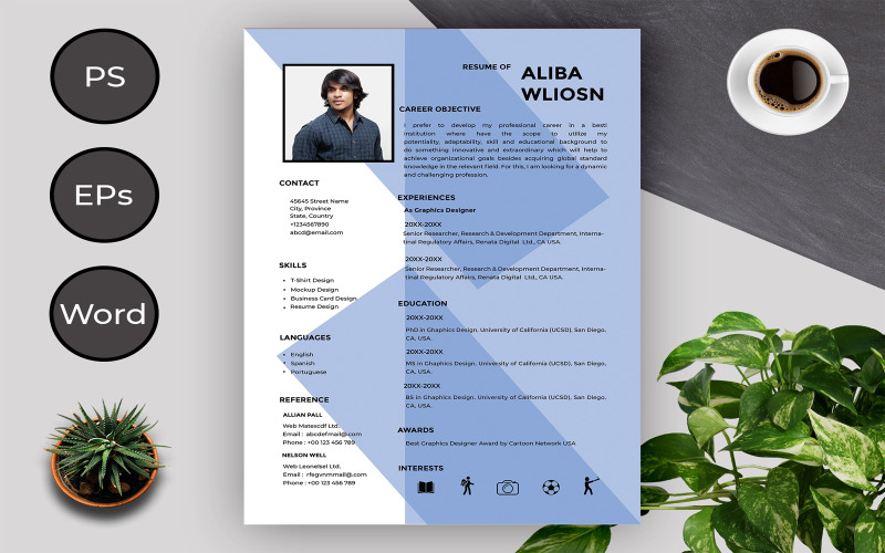 Modelo de currículo limpo e criativo de Aliba Wliosn