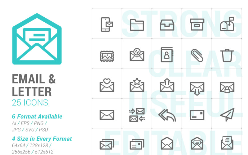 Plantilla de mini conjunto de iconos de correo electrónico y cartas