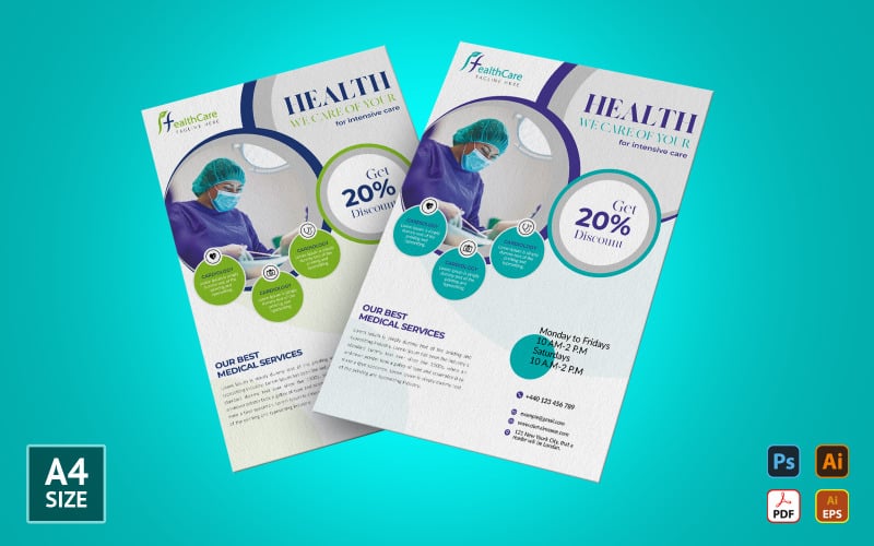 Design de folheto de saúde médica - modelo de identidade corporativa