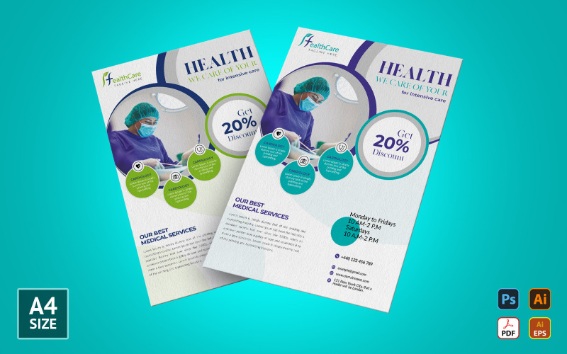 Medische gezondheidszorg Flyer Design - huisstijl sjabloon