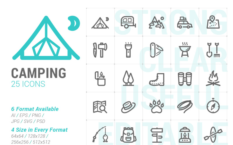 Mini icono de camping y exteriores