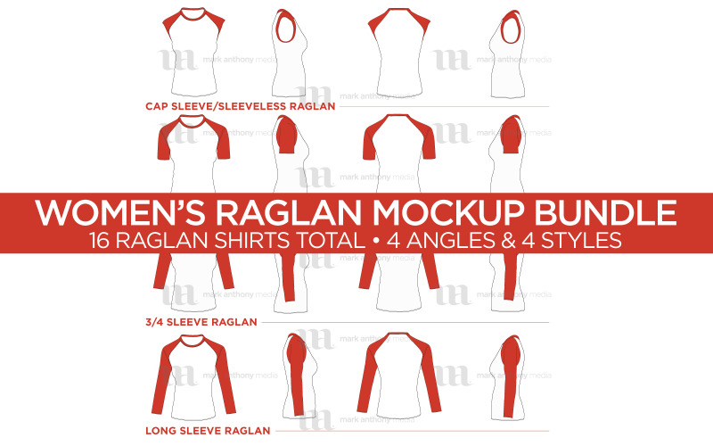 Paquete de camisa raglán para mujer - Plantilla de maqueta vectorial