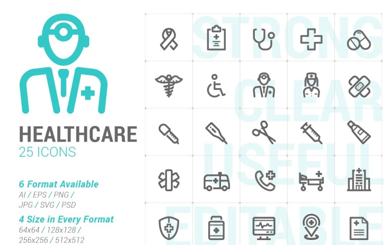 Plantilla de mini conjunto de iconos de atención médica
