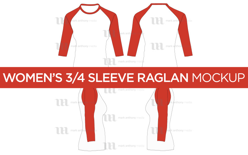 Raglan 3/4 ärm skjorta för kvinnor - Mockup-mall för vektor