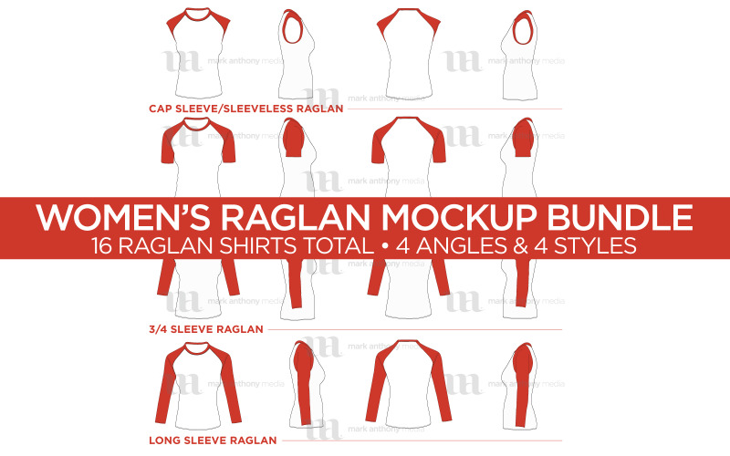 Raglan Damesoverhemdbundel - Vector Mockup-sjabloon