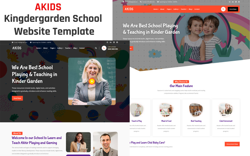 Akids - Modello di sito web della scuola di Kingdergarden