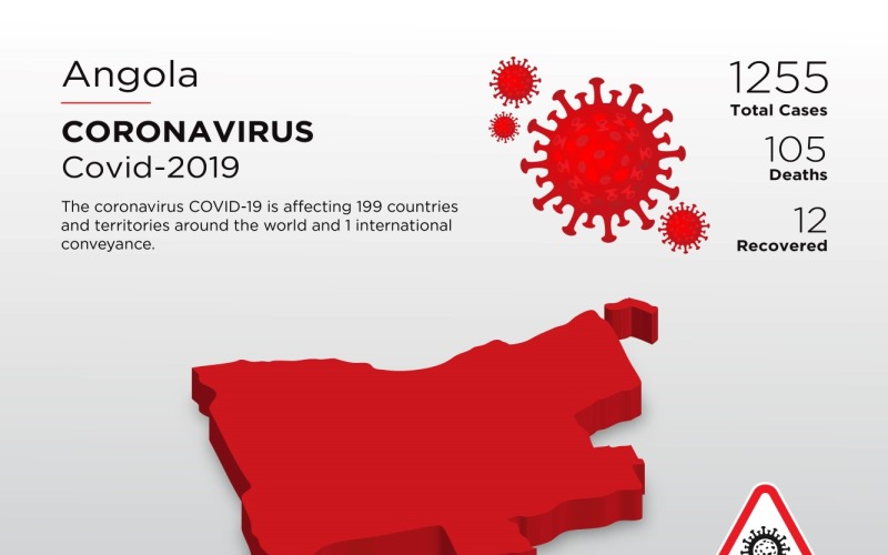 Angola betroffenes Land 3D-Karte der Coronavirus Corporate Identity-Vorlage