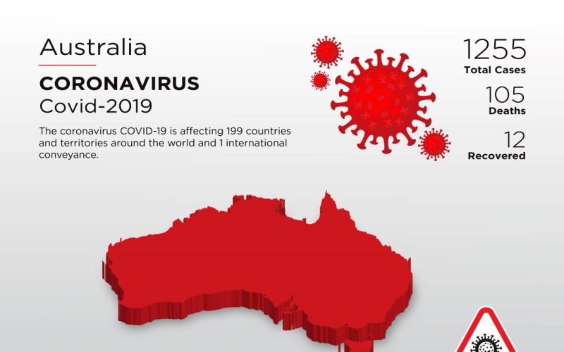 Australien-berört land 3D-karta över Coronavirus mall för företagsidentitet