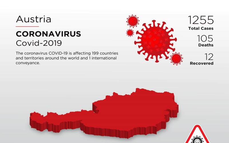 Ausztria érintett ország 3D térképe a koronavírus arculati sablonról