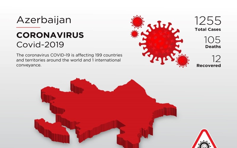 Azerbajdzsán érintett ország 3D térképe a koronavírus arculati sablonról