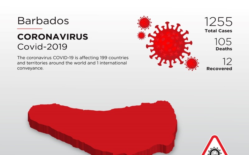 Barbados érintett ország 3D térképe a koronavírus arculati sablonról