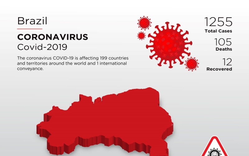 Brasil, país afectado, mapa 3D de plantilla de identidad corporativa de coronavirus