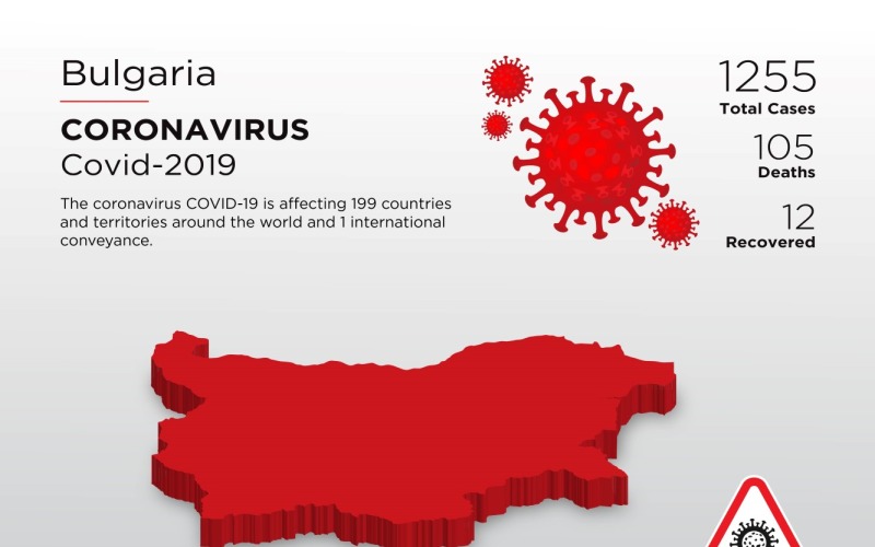 Bulgária érintett ország 3D térképe a koronavírus arculati sablonról