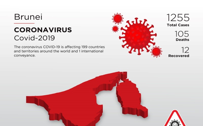 Carte 3D du pays touché par Brunei du modèle d'identité d'entreprise du coronavirus