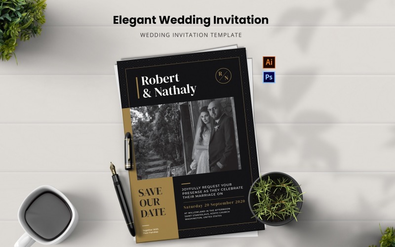 Elegant bröllopsinbjudan Mall för företagsidentitet