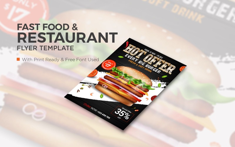 Modelo de folheto de menu de comida e restaurante