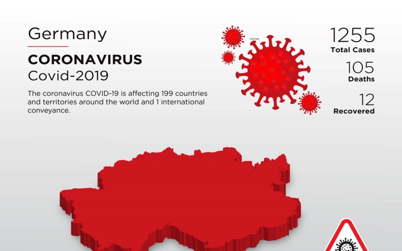 德国受影响国家的冠状病毒企业标识模板的3D地图