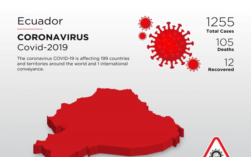 Mappa 3D del paese colpito dall'Ecuador del modello di identità aziendale del coronavirus