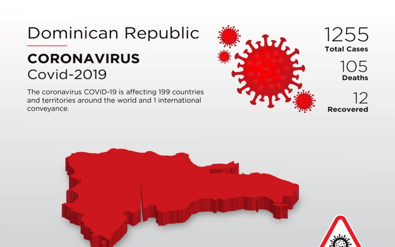 Mappa 3D del paese colpito dalla Repubblica Dominicana del modello di identità aziendale del Coronavirus