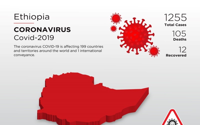 Mappa 3D del paese interessato dall'Etiopia del modello di identità aziendale del Coronavirus
