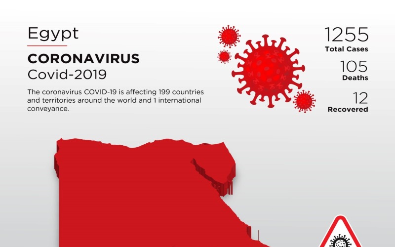 Modelo de mapa 3D do país afetado do Egito da identidade corporativa do coronavírus