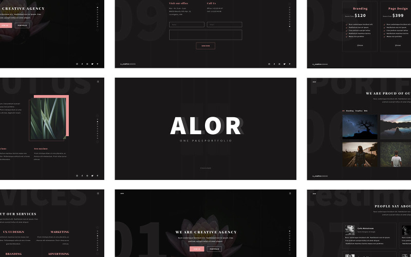 Alor - Modello PSD di portfolio di Onepage a schermo intero creativo