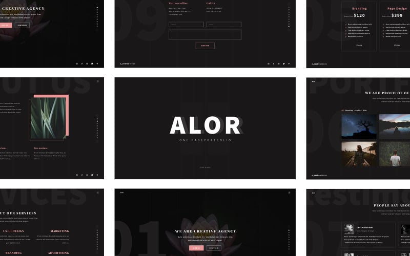 Alor - Творчий повноекранний односторінковий шаблон портфоліо PSD