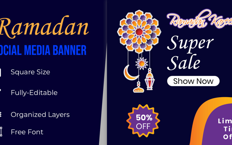 Bannière de médias sociaux de vente de célébration islamique du ramadan