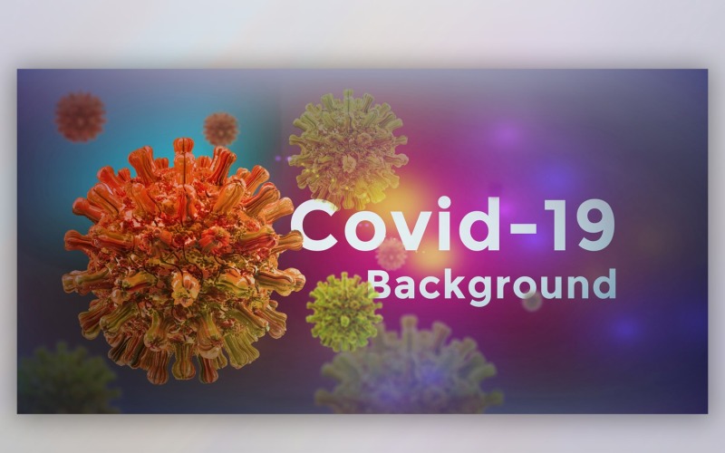 Célula de coronavírus em visualização microscópica em ilustração de banner nas cores vermelha e amarela