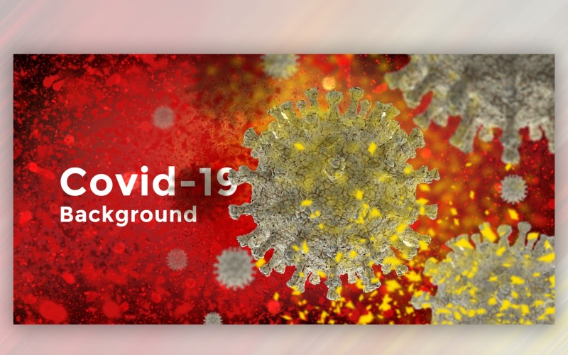 Célula de coronavirus en vista microscópica en color rojo Ilustración de banner