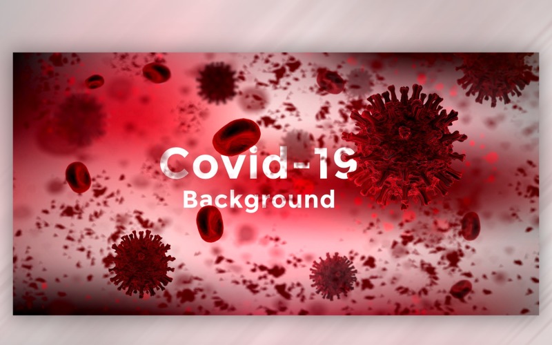 Célula de coronavirus en vista microscópica en ilustración de banner de color marrón
