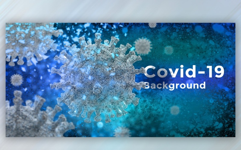 Célula de coronavirus en vista microscópica en ilustración de banner de color púrpura
