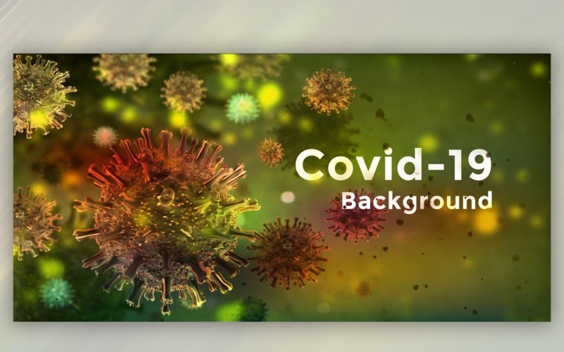 Célula de coronavirus en vista microscópica en ilustración de banner de color verde