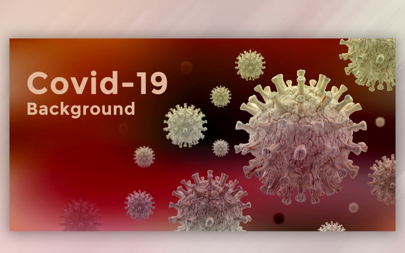 Célula de coronavirus en vista microscópica en marrón con ilustración de banner de color plateado