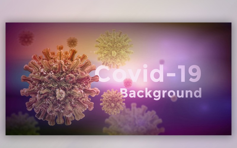 Coronaviruscell i mikroskopisk sikt i lila med gul färgbannerillustration