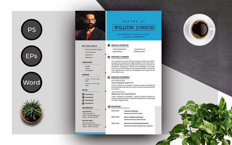 Creative Professional CV Resume of Willium Jonson Printable Resume Templates