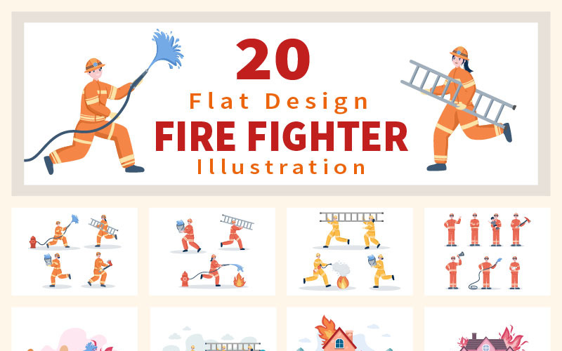 20 grupo de bomberos ilustración