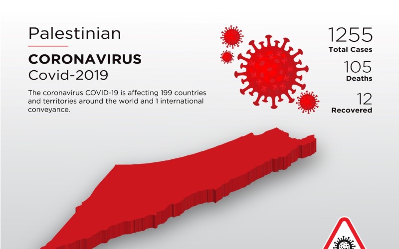 巴勒斯坦受感染国家冠状病毒企业标识模板的3D地图