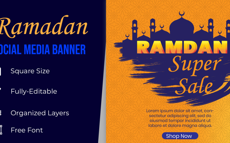Bannière de médias sociaux de vente traditionnelle Ramadan