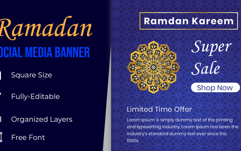 Bannière graphique de médias sociaux de vente de ramadan