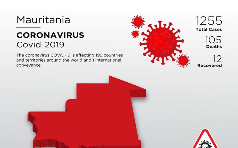 Betrokken land Mauritanië 3D-kaart van coronavirus-huisstijlsjabloon