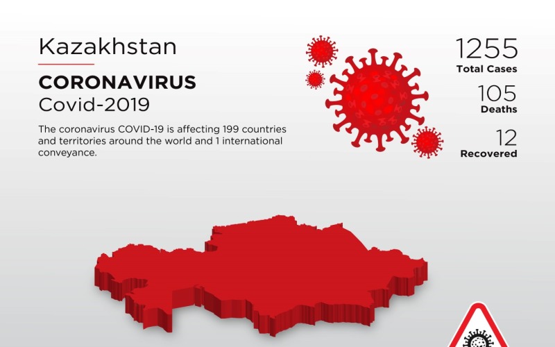 Carte 3D du pays touché par le Kazakhstan du modèle d'identité d'entreprise du coronavirus