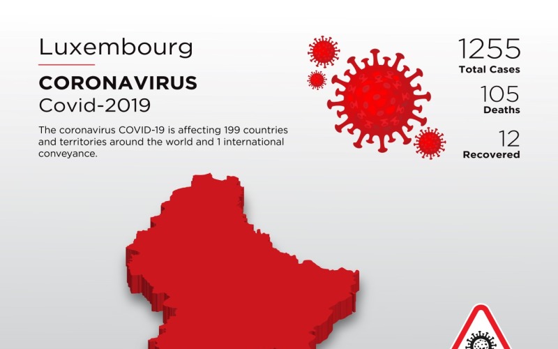 3D-kaart van het getroffen land in Luxemburg van de huisstijlsjabloon voor het coronavirus