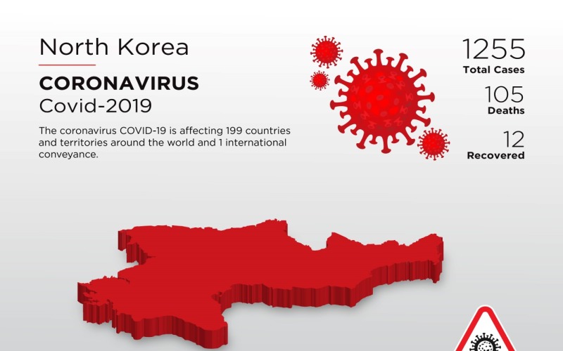 3D-kaart van het getroffen land in Noord-Korea van de huisstijlsjabloon van het coronavirus