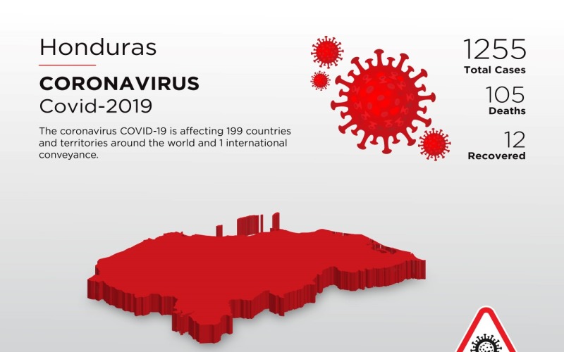 3D-карта пострадавшей страны Гондураса с шаблоном фирменного стиля коронавируса